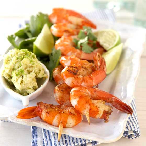 Prawn kebabs with lime butter